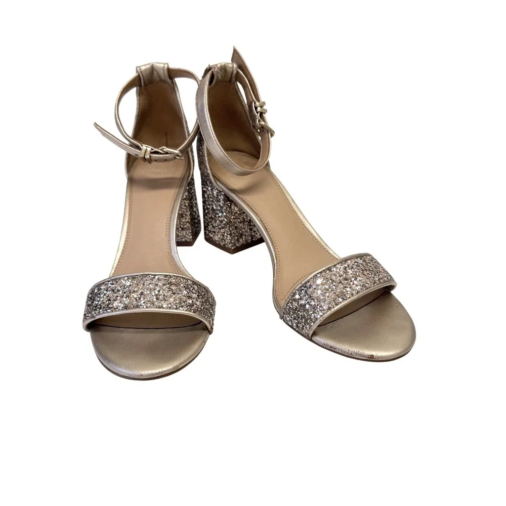 Gianni Bini Gold Glitter Block Heel Sandals Ankle Strap Womens Size 8M Fair - Picture 2 of 13